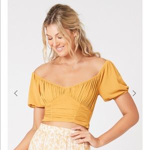 NWT MINKPINK Cass Yellow Ruched Crop Top
